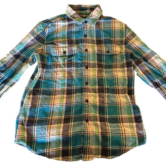 MEN’S American Eagle Blue, Green, Yellow, and White Flannel - Small - Picture 2 of 3